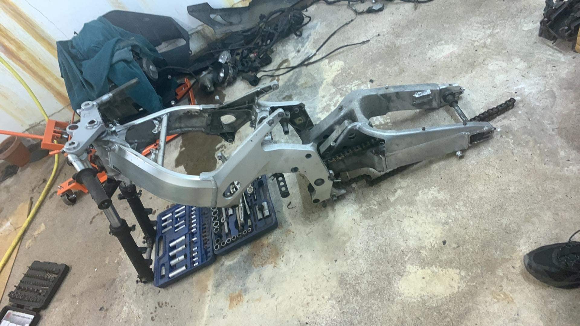 Classic Motorcycle being restored at rent by the hour workshop in Cork